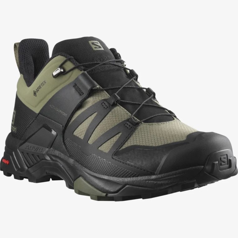 Tenis Senderismo Salomon X Ultra 4 Anchos GTX Hombre Negros Verde Oliva | MX XMBH150